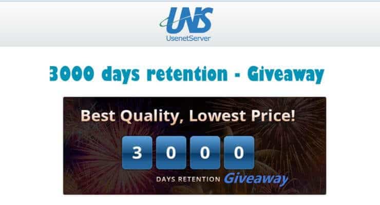 UsenetServer празднует 3000 дней хранения - огромная раздача
