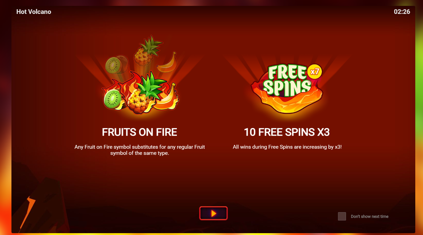 Hot Volcano slot, Vulkan Casino, exciting gameplay 📸📸 Realistic photo of the Hot Volcano slot game screen, showcasing the reels and symbols 📸📸 Інтерфейс ігрового автомата