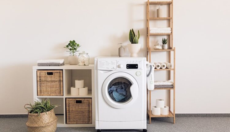a washer and dryer in a room
